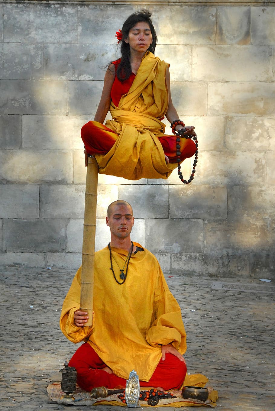 two monk floating, Zen, Magic, Meditation, Concentration, bonze, tranquility, meditate, thinking, think