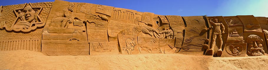 escultura de arena, panorámica, festival de escultura de arena, arquitectura, antigua, historia, arqueología, desierto, el pasado, civilización antigua