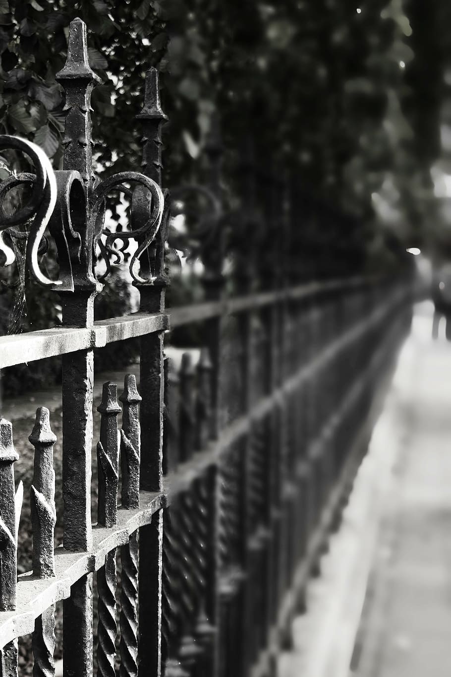 fence, iron, grid, metal, old, iron construction, wrought iron, artfully, metal fence, art forging