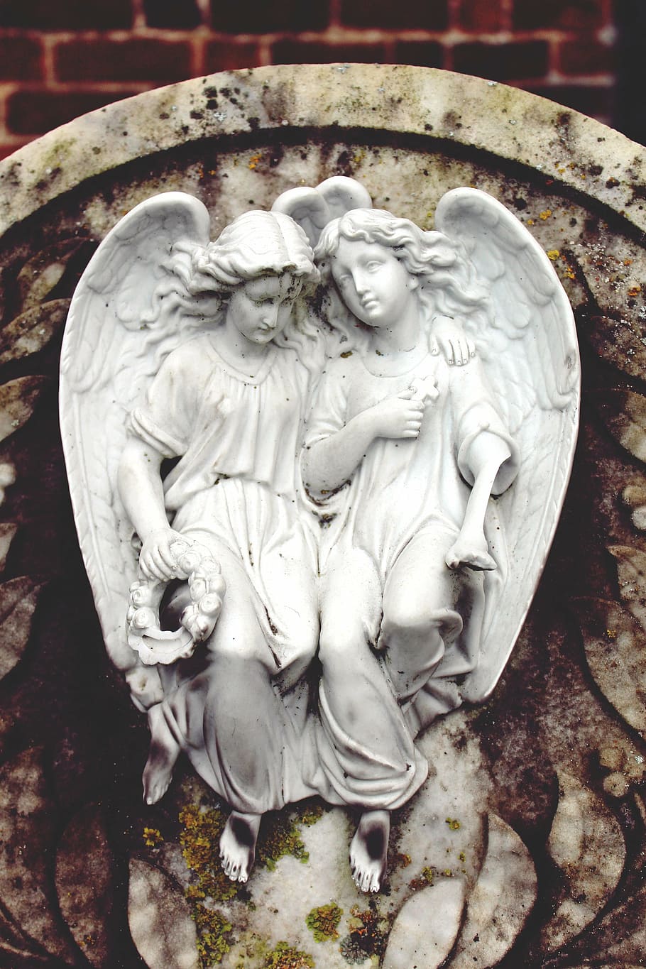 two, angel statue, daytime, angel, statue, figure, woman, female, pray, faith