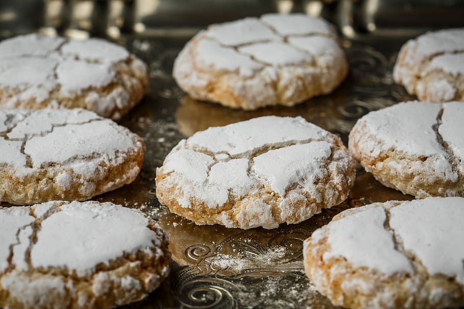 baked, crinkles, tray, Ricciarelli, Siena, Pastry, Almond, cookie, traditional, food