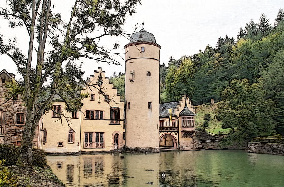schloß mespelbrunn, wasserschloss, moated castle, mespelbrunn, places of interest, spessart, germany, tourist attraction, castle, middle ages