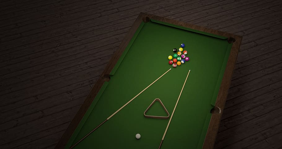 brown, green, billiard table, billiards, balls, table, cloth, play, sport, leisure