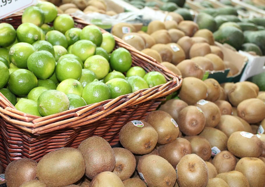 food, fresh, fruit, kiwi, limes, green, brow, super market, vegan, grocery