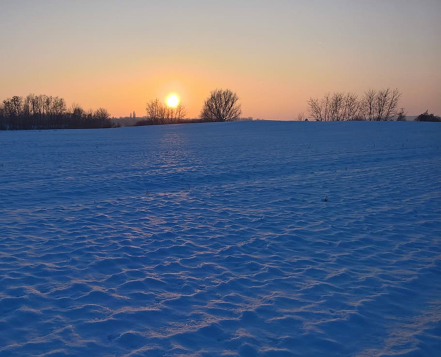 Landscape, Winter, Sunset, Nature, before the cold winter nights, snow