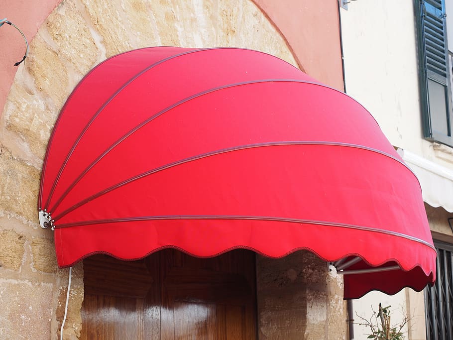 red door canopy, music, awning, business awning, load awning, facade awnings, sun protection, red, canopy, input