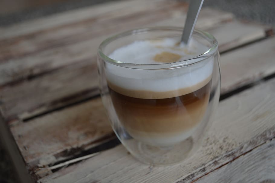 coffee, cappuccino, double, bodum, glass, strata, milk, break time, relax, morning