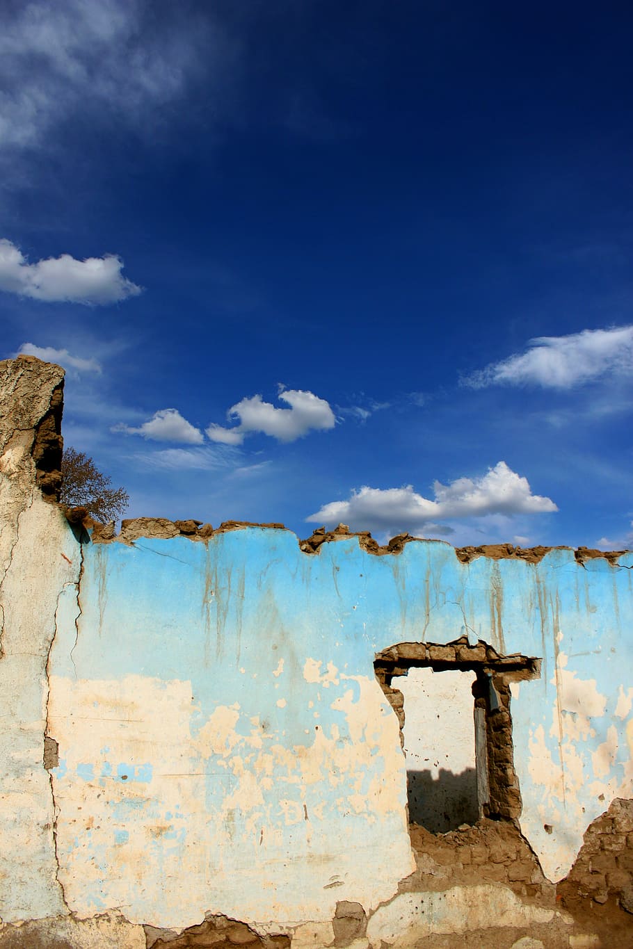 ruins, clouds, construction, sky, wall, adobe, old, ruin, blue, cloud - sky