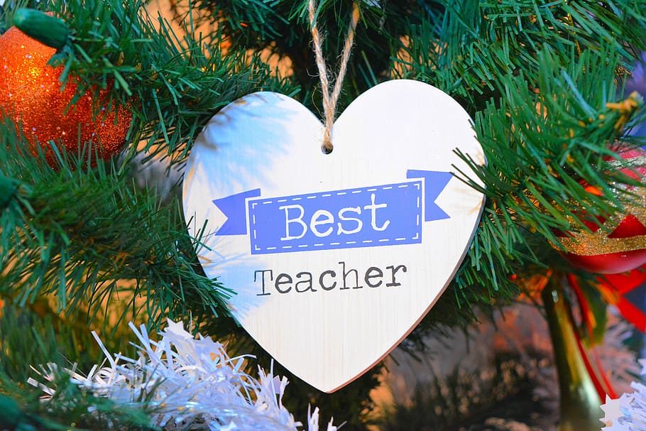 cinza, melhor, coração de professor, enforcamento, decoração, ornamento, natal, cores, melhor professor, férias