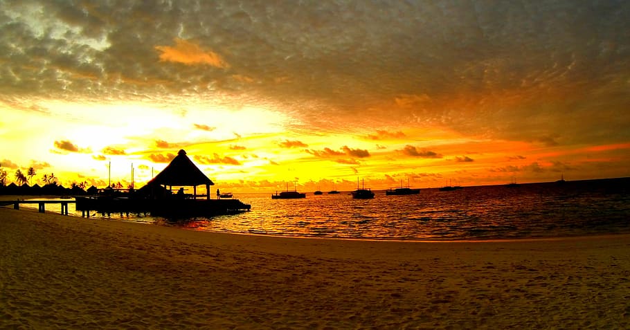 maldives, sunset, beach, island, resort, sea, vacations, summer, nature, tropical Climate