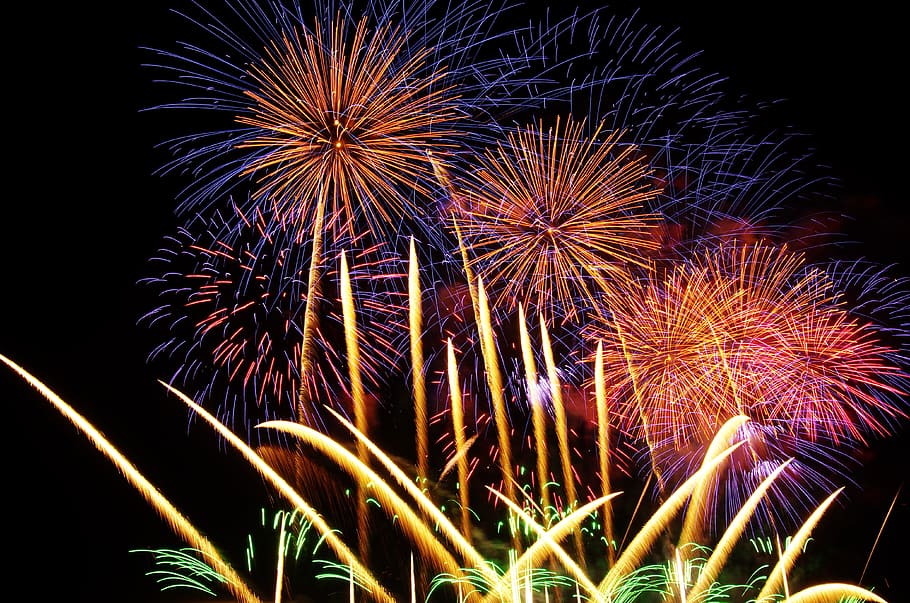 assorted-colored fireworks display, Rocket, Fireworks, moerenuma, celebration, night, exploding, firework Display, firework - Man Made Object, event