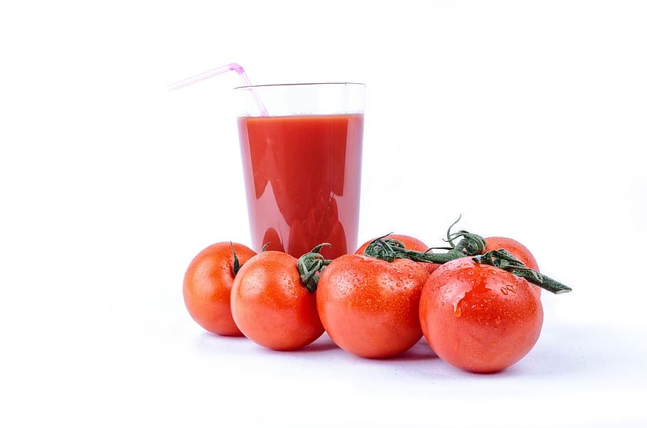 still, life photography, four, cherry, tomatoes, juice, served, clear, glass, still life photography