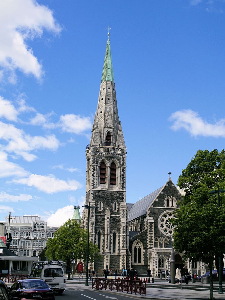 cathedral, architecture, stonework, historic, landmark, christchurch, new zealand, built structure, building exterior, building