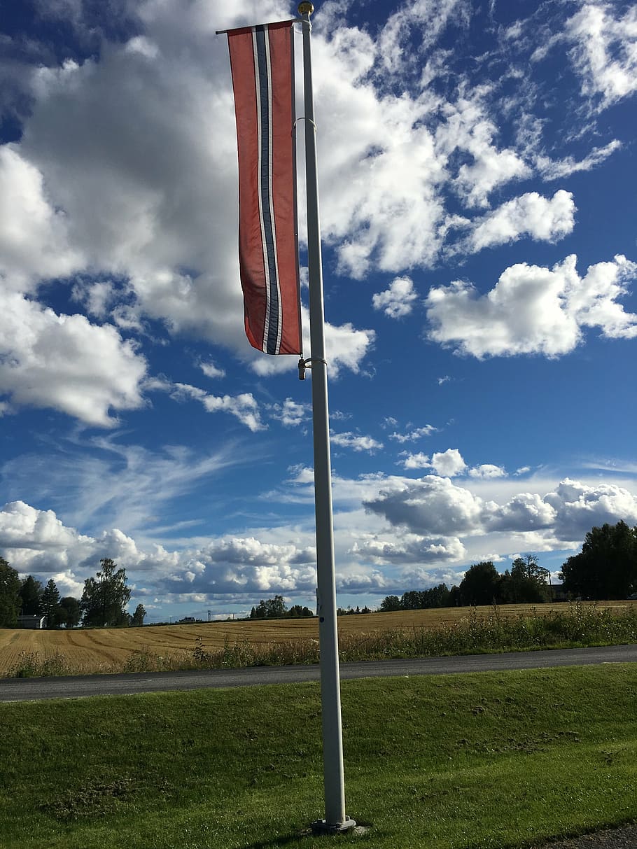 flag, norwegian, norwegian flag, norway, eidsvoll, nation, sky, clouds, 17mai, cloud - sky