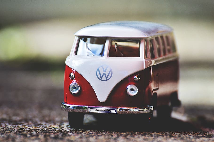 white, red, volkswagen, t1, scale, model, gray, dirt, selective, focus