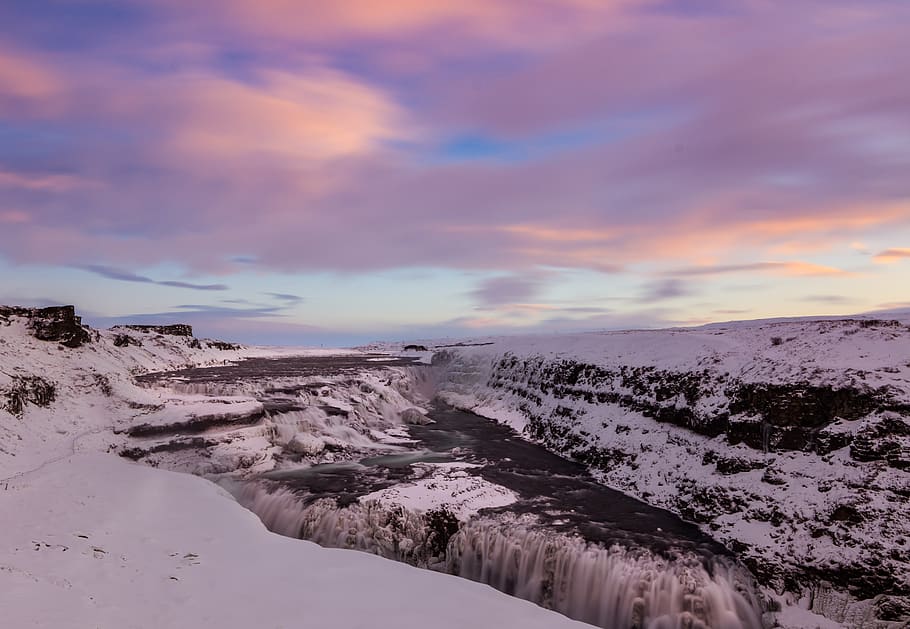 frozen, waterfalls, iceland, water, nature, outdoors, outside, sky, clouds, landscape