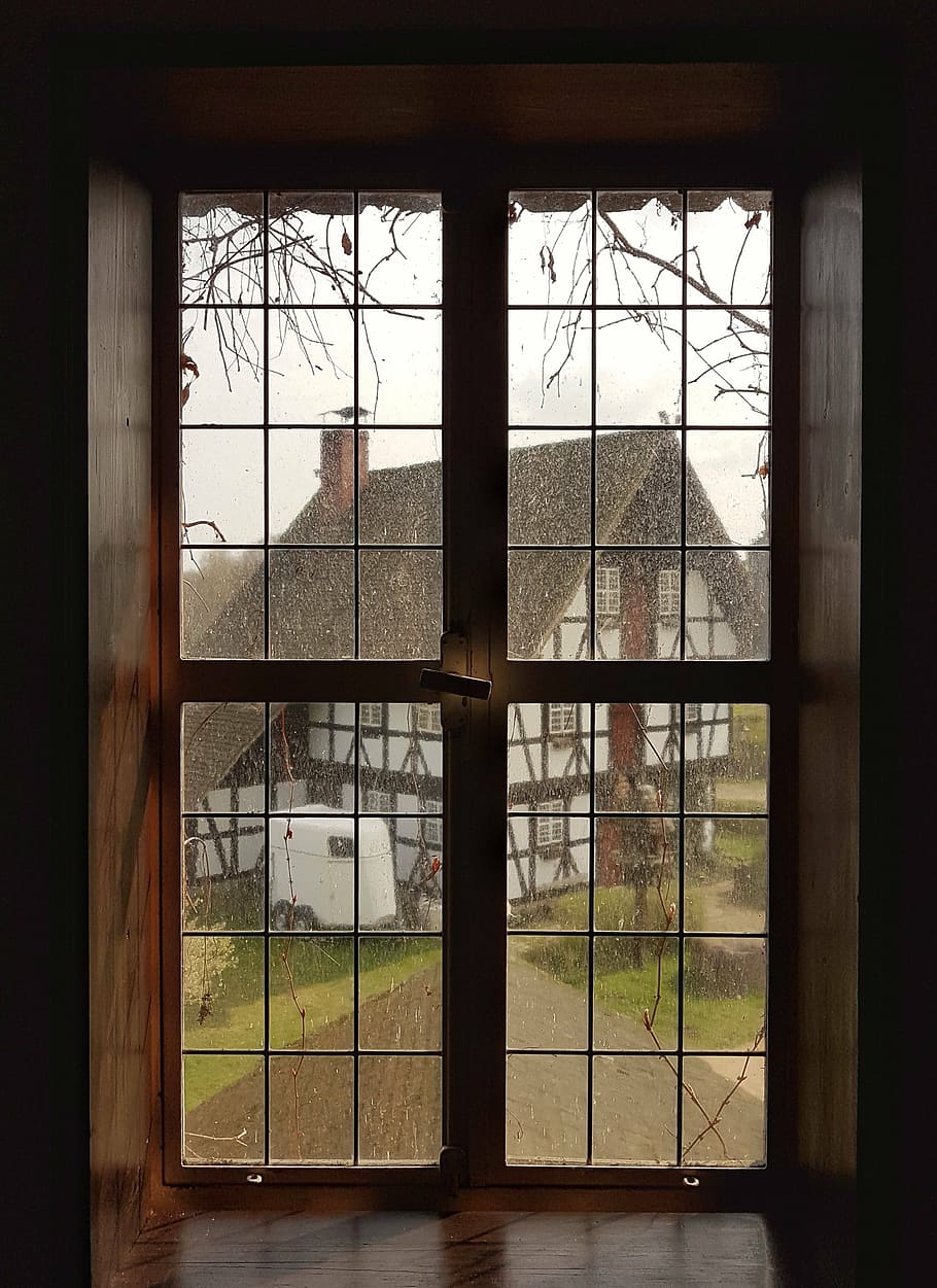 white, black, house, viewing, window, glass, frame, outside, raining, glass - Material