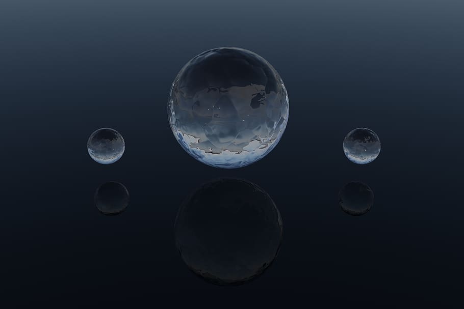 bola, model, 3d, grafik, air, biru, latar belakang, tiga, refleksi, simetri