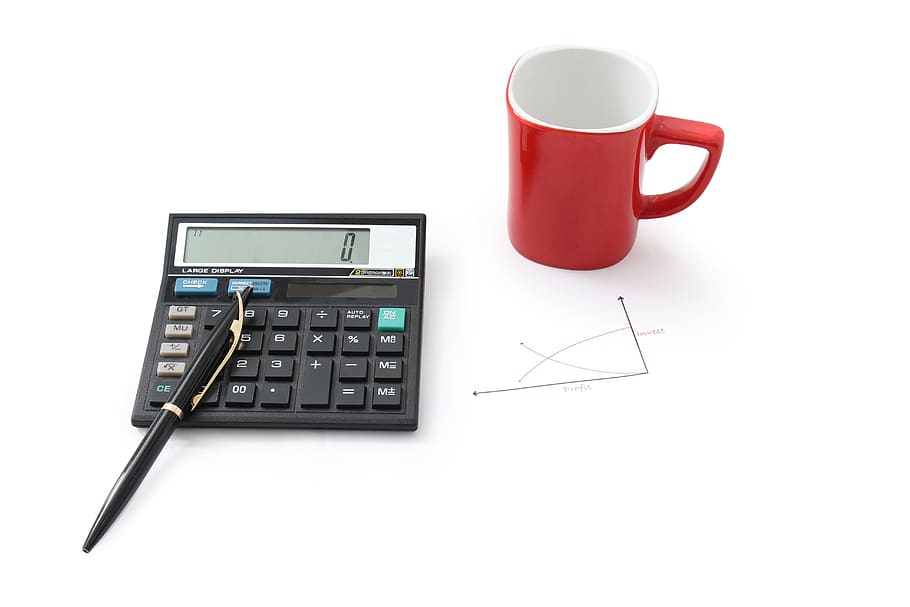 business, cabin, cup, desk, coffee, calculator, mobile, phone, tablet, holding