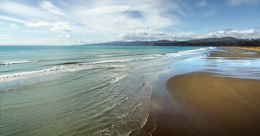 Pegasus Bay, New Zealand, water, sea, beach, land, beauty in nature, scenics - nature, sky, cloud - sky