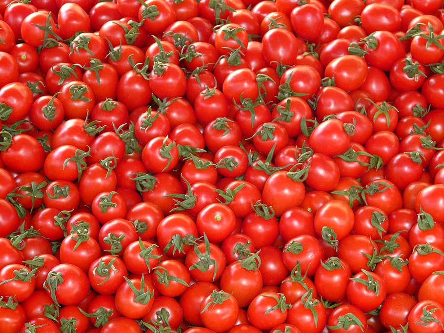 pile, red, tomatoes, ripe, vegetables, delicious, market, stand, food, solanum lycopersicum