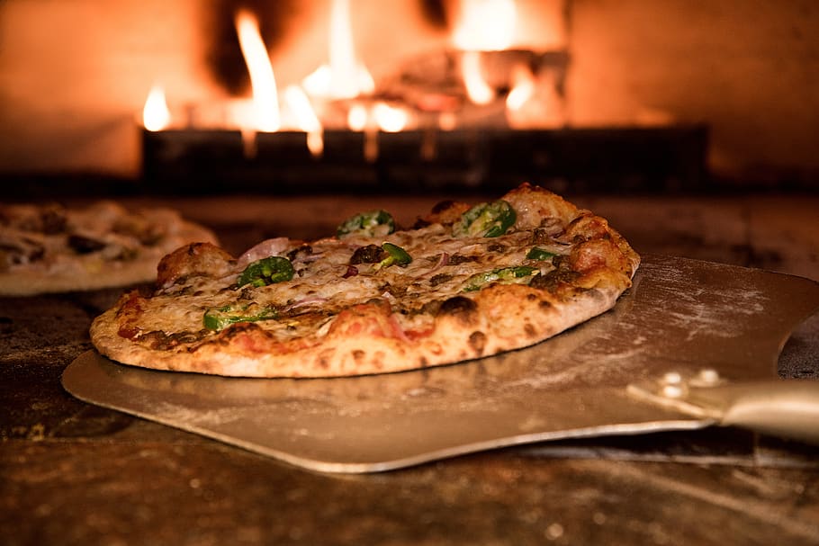 rustic, pizza, oven, food, tasty, snack, fresh, fire, flame, cook