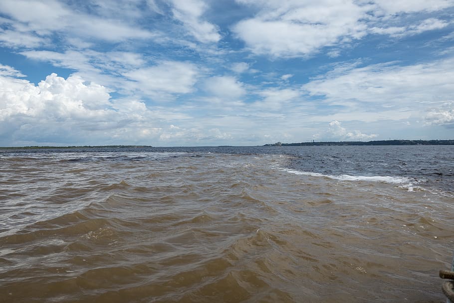 the meeting of the waters, the river is still, rio solimões, amazonia, manaus, sea, water, sky, beauty in nature, beach
