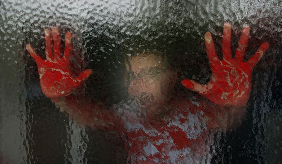 person, holding, glass, bloody, hands, glass wall, frosted glass, blood, in blood, disc