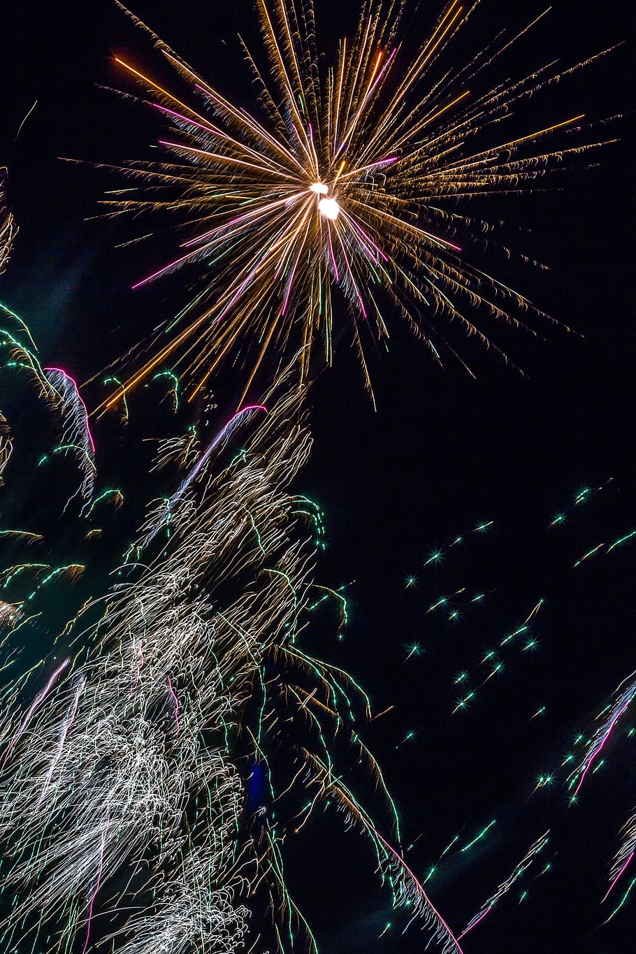 fuegos artificiales, starburst, celebración, 4 de julio, decoración, explosión, estrella, brillo, luz, año nuevo
