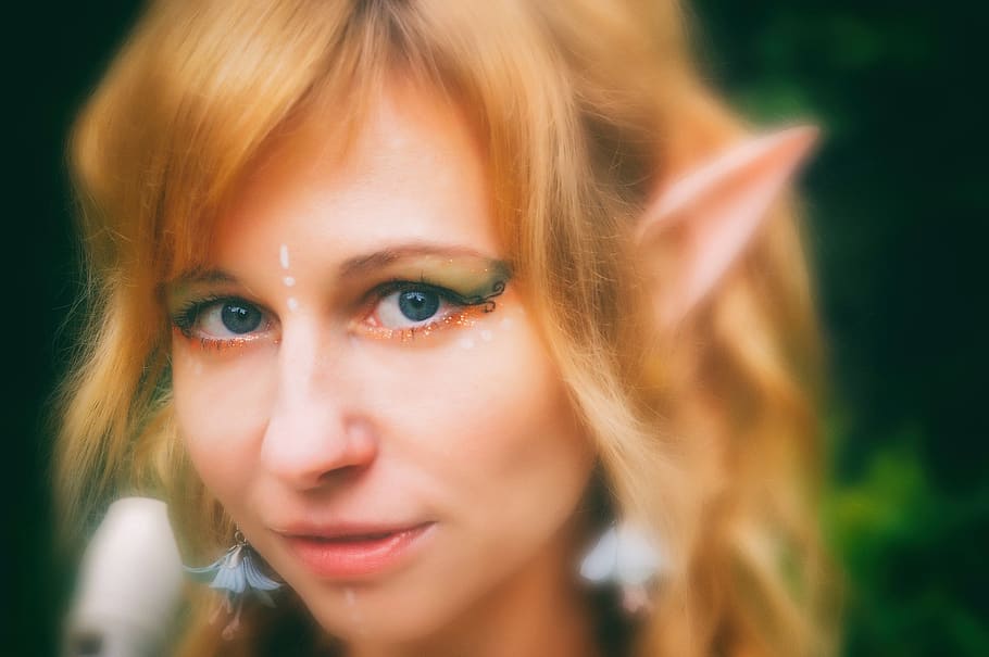 elf, portrait, krupnyj plan, earrings, flowers, ears, elf ears, makeup elf, elf makeup, the lord of the rings