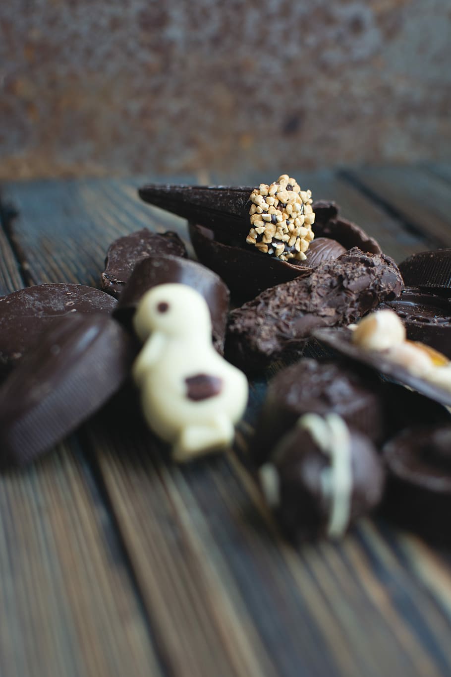 bombones de chocolate, chocolate, bombones, marrón, de cerca, postre, dulce, convite, madera, alimentos