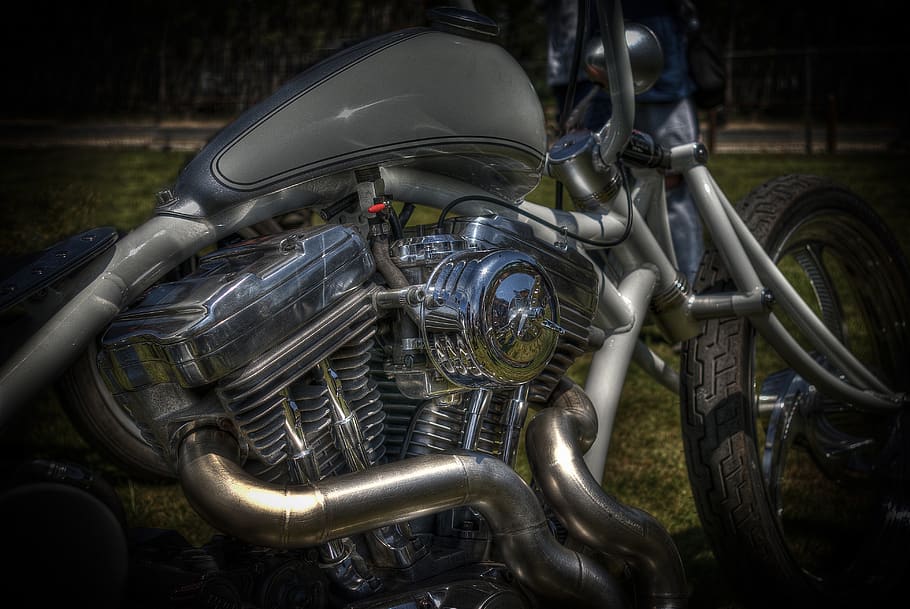 motorcycle, custom, engine, chrome, chopper, biker, harley, davidson, mechanics, vintage