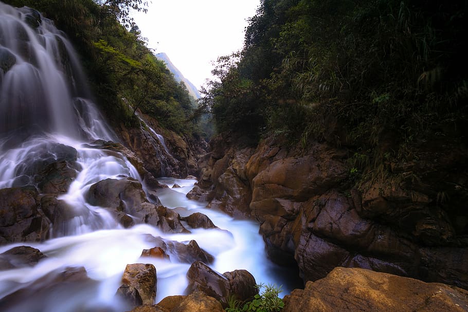 water, falls, daytime, vietnam, sa pa, lao cai, the waterfall, forest, village, travel
