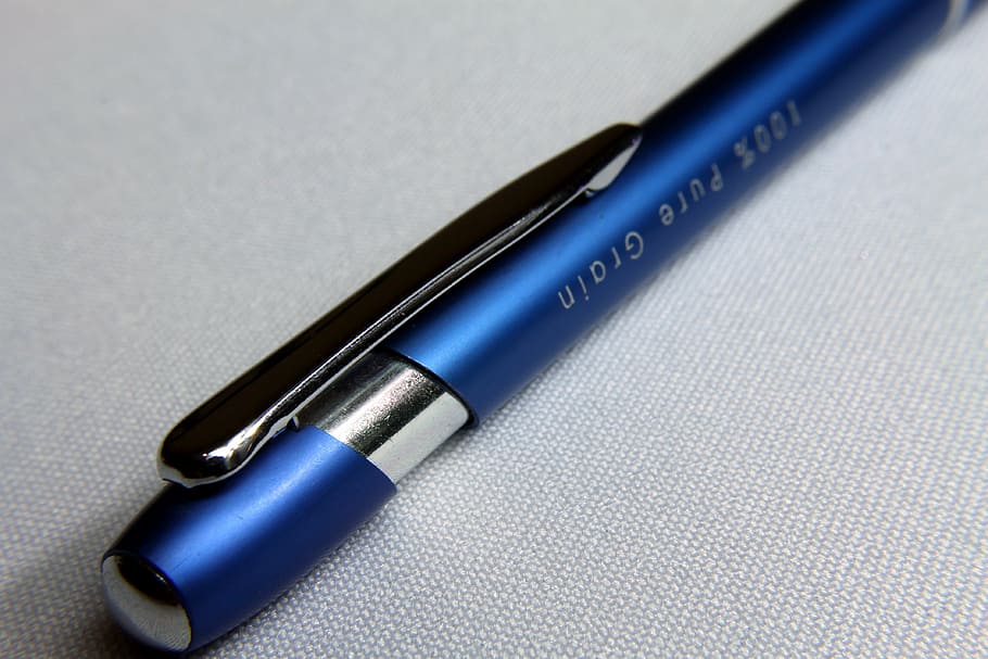 pen, ballpoint pen, blue pen, close-up, single Object, blue, studio shot, indoors, writing instrument, still life