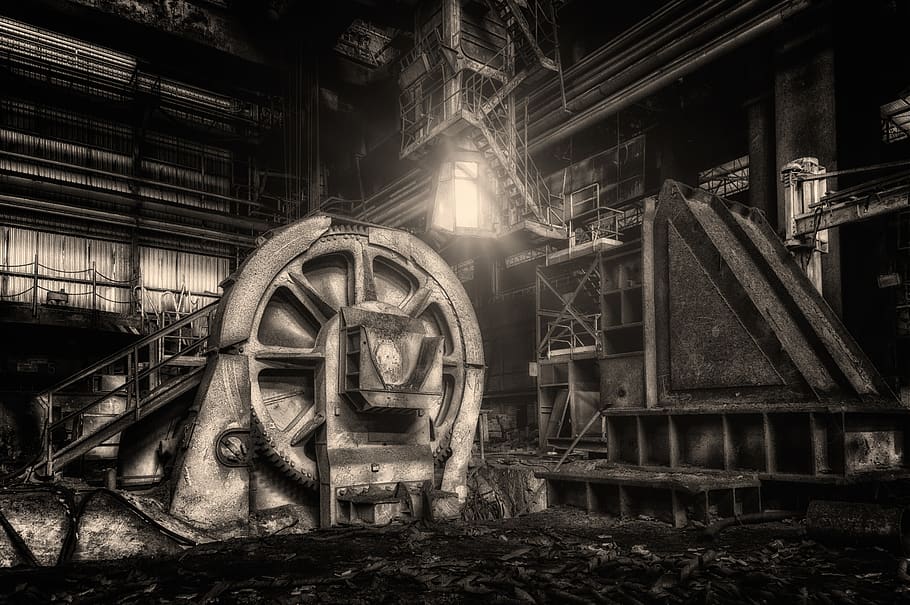 steel mill, factory, production, industry, abandoned, old, pfor, building, factory building, machines