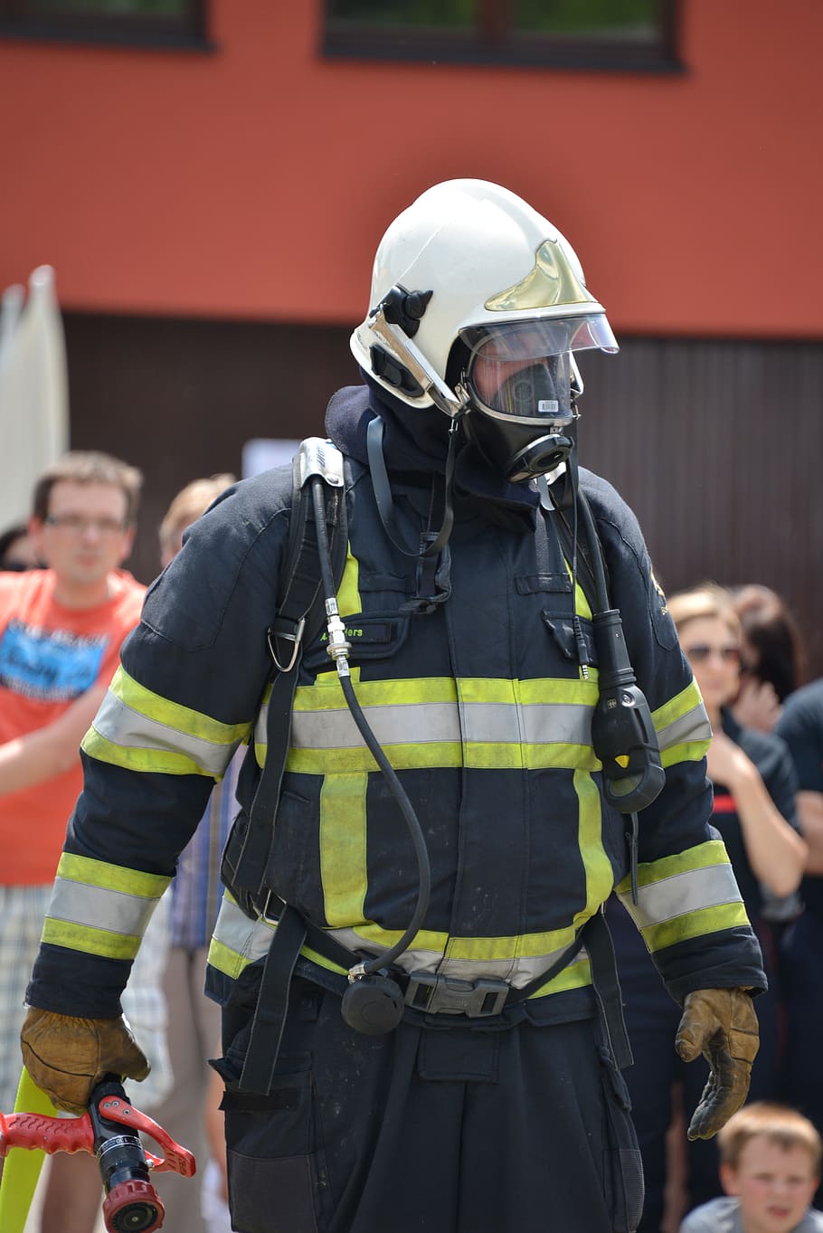 proteção respiratória, fogo, bombeiros, excluir, aparelho de respiração, uso, bombeiro, excluir exercício, marca, combate a incêndio