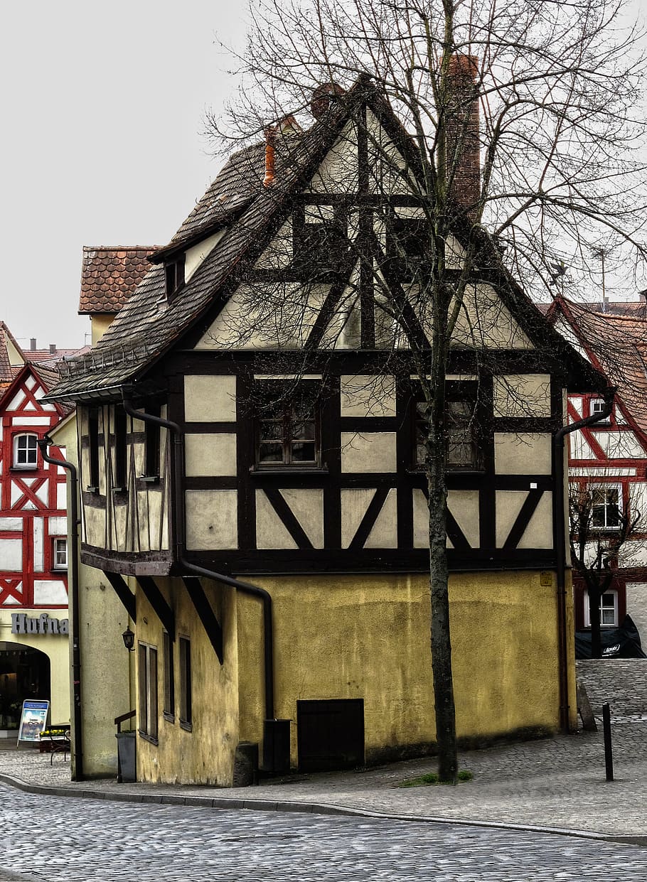 fachwerkhaus, historically, old town, building, roof, places of interest, truss, quarry stone, natural stone, hersbruck