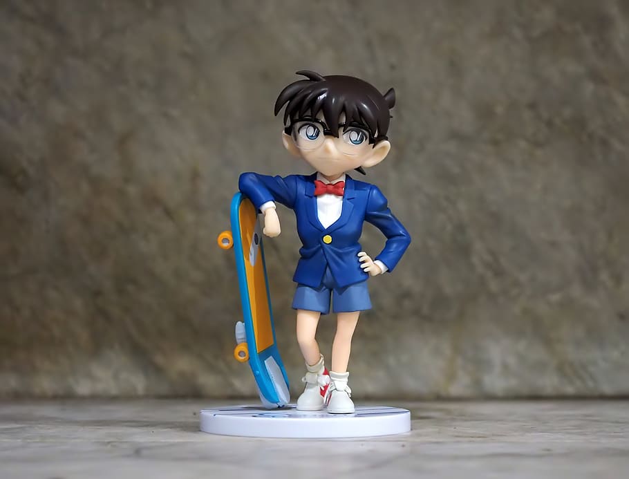 detective conan, azul, chico, pequeño, detective, conan, juguete, figurilla, japonés, anime