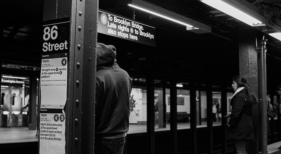 new york, subway, nyc, black and white, manhattan, text, real people, communication, western script, sign
