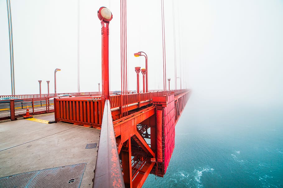 walking, san francisco, golden, gate bridge, Walking on, San Francisco Golden Gate, Golden Gate Bridge, Covered, Fog, architecture