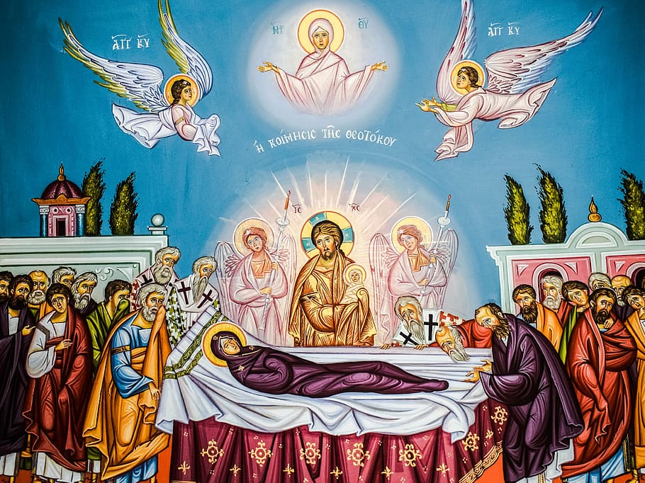 assumption, virgin, mary, iconography, painting, byzantine, style, religion, orthodox, the assumption of virgin mary