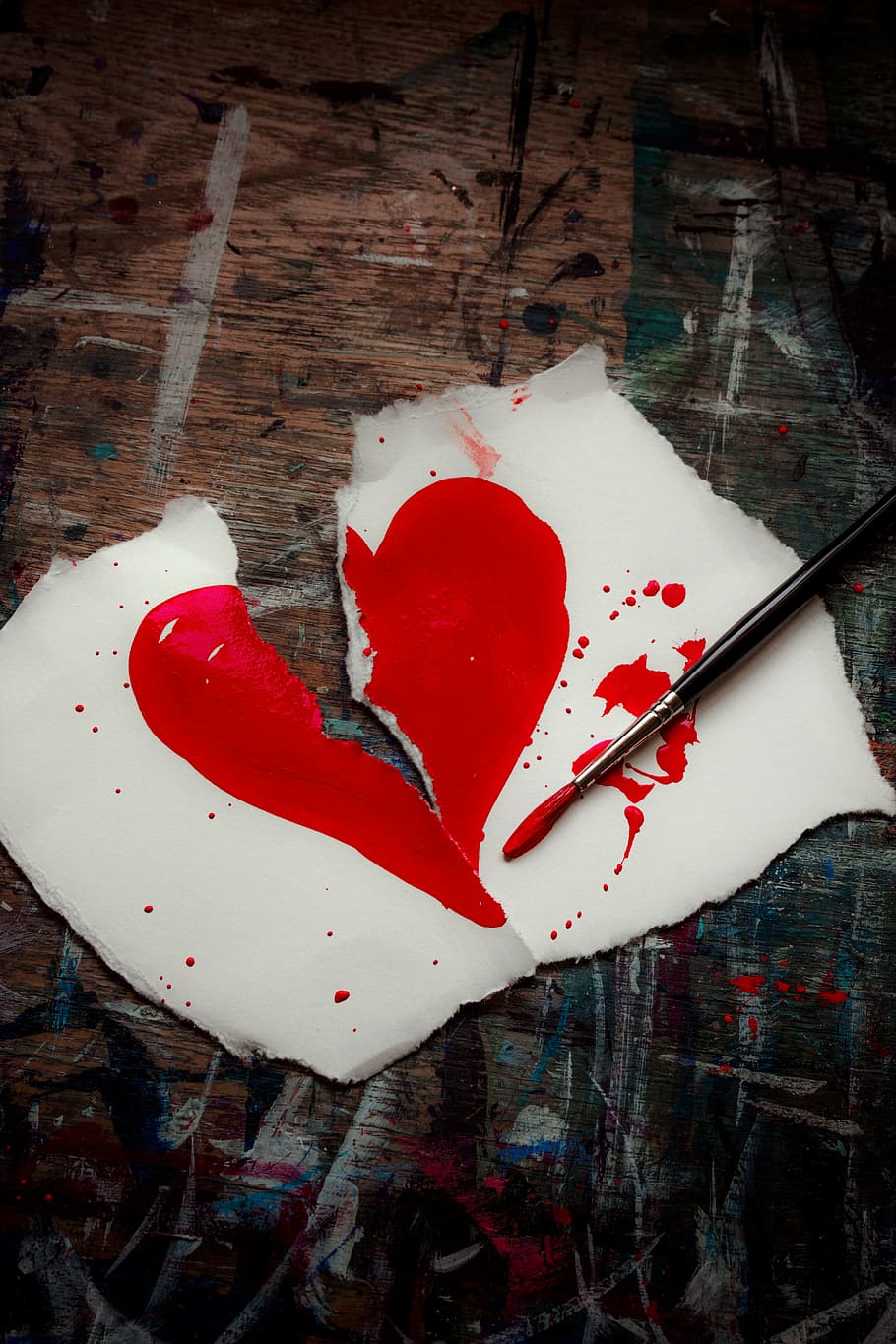 gambar hati yang terkoyak, hati yang hancur, merah, hati, cinta, patah, valentine, simbol, sedih, sakit