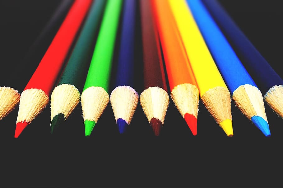 Pensil warna, berbagai, warna, warna-warni, pendidikan, pensil, sekolah, multi-warna, kuning, kayu - Bahan