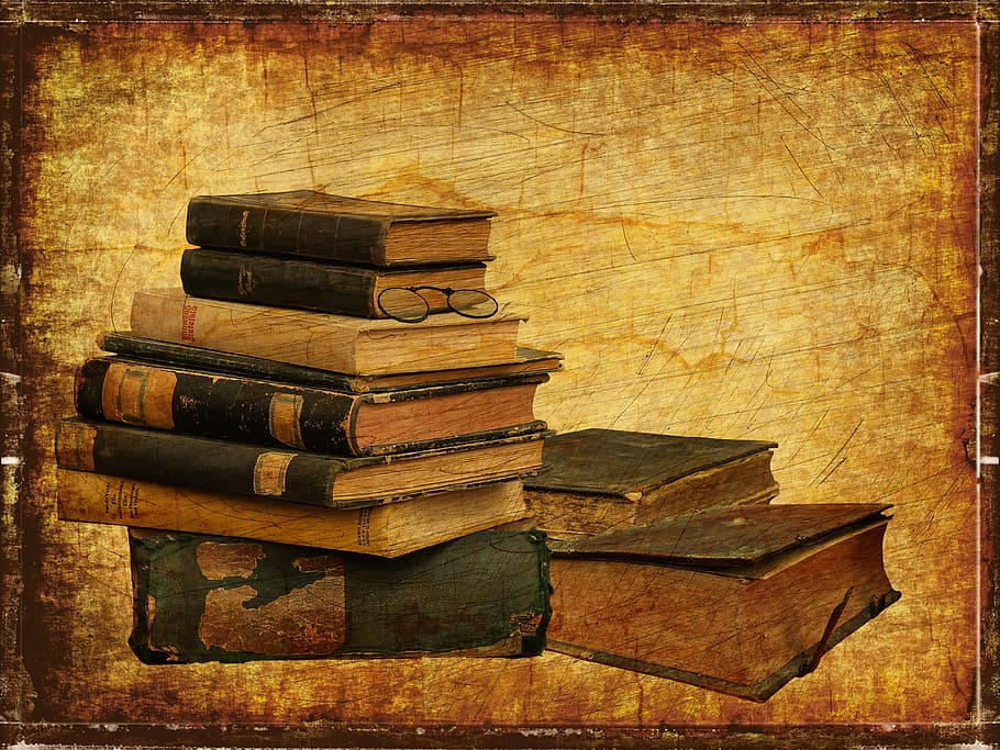 rústico, papel tapiz de libros de pila, libros, antiguo, vintage, grunge, pila, libros antiguos, marrón, textura