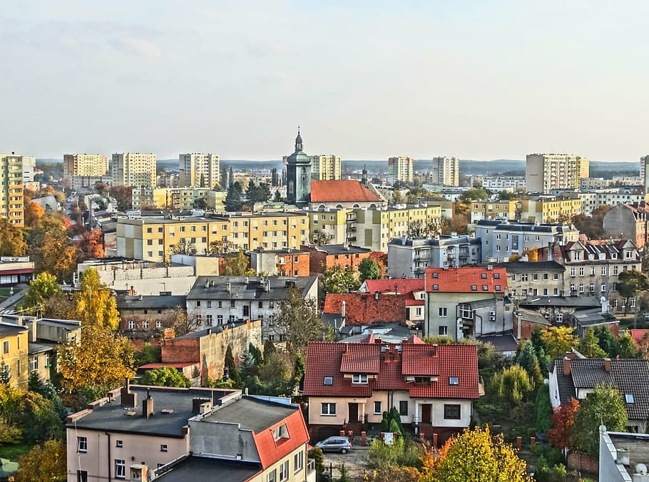 vista, polônia, cidade, edifícios, área residencial, paisagem urbana, arquitetura, cena urbana, horizonte urbano, lugar famoso
