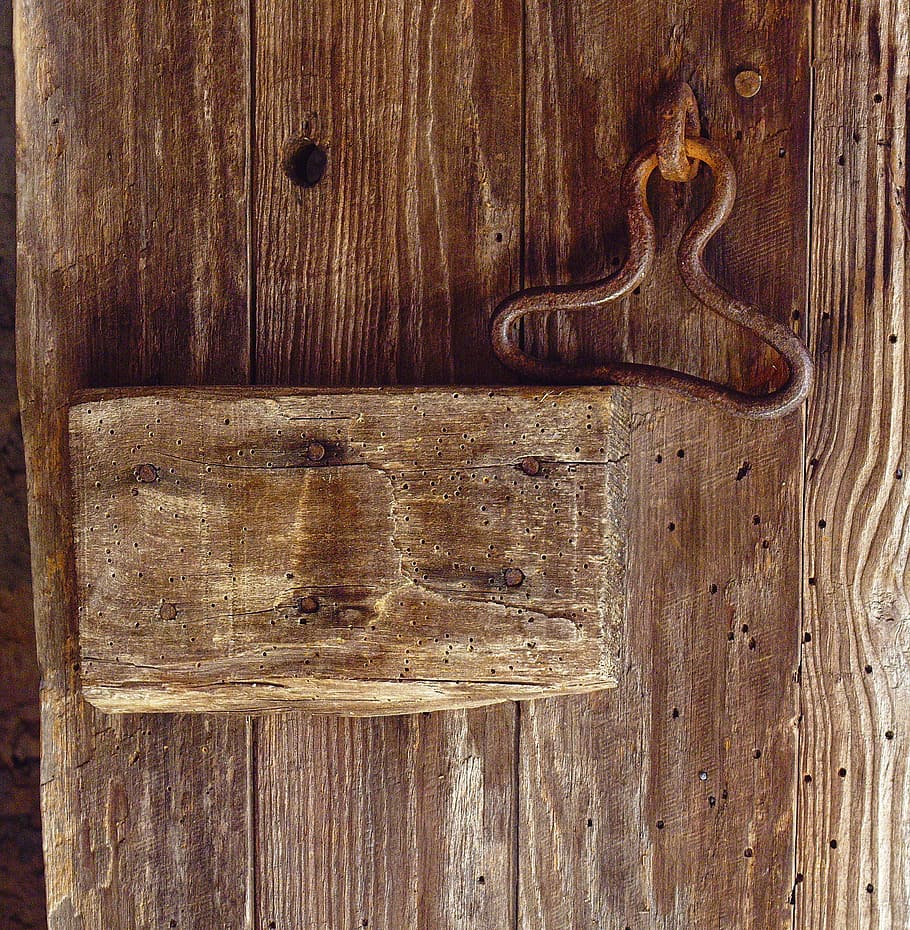pintu, kayu, kunci, pegangan, kayu - bahan, coklat, tua, tidak ada orang, close-up, pintu masuk
