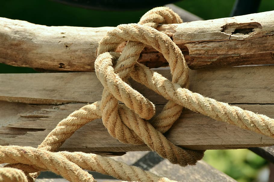brown, rope, tied, wooden, trunk, knitting, dew, natural rope, woven, knot