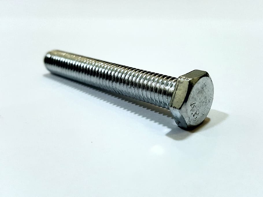 gray bolt, hex bolt, bolt, screw, metal construction, zinc, metallic, industrial, industry, engineering