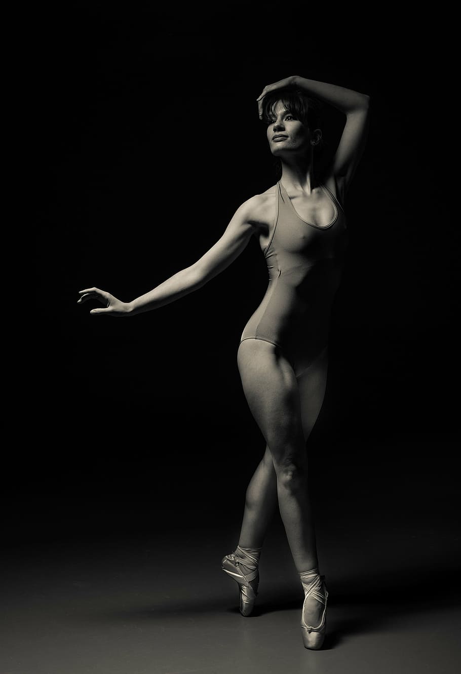woman, ballerina post, grayscale, wearing, gray, leotards, people, dancing, dancer, black and white