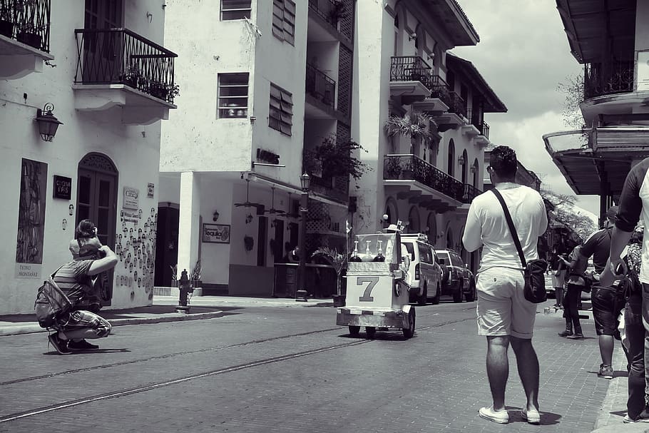 Fotógrafos, Panamá, calles, ciudad, edificios, apartamentos, balcones, personas, arquitectura., exterior del edificio